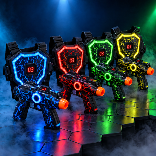 Laser Legends 4-player laser tag set: blasters and LED vests in blue, red, green and yellow