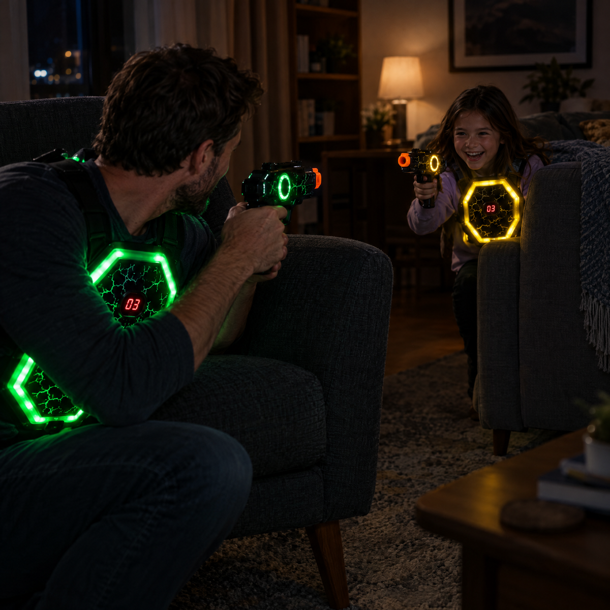 Family laser tag battle at home with Laser Legends